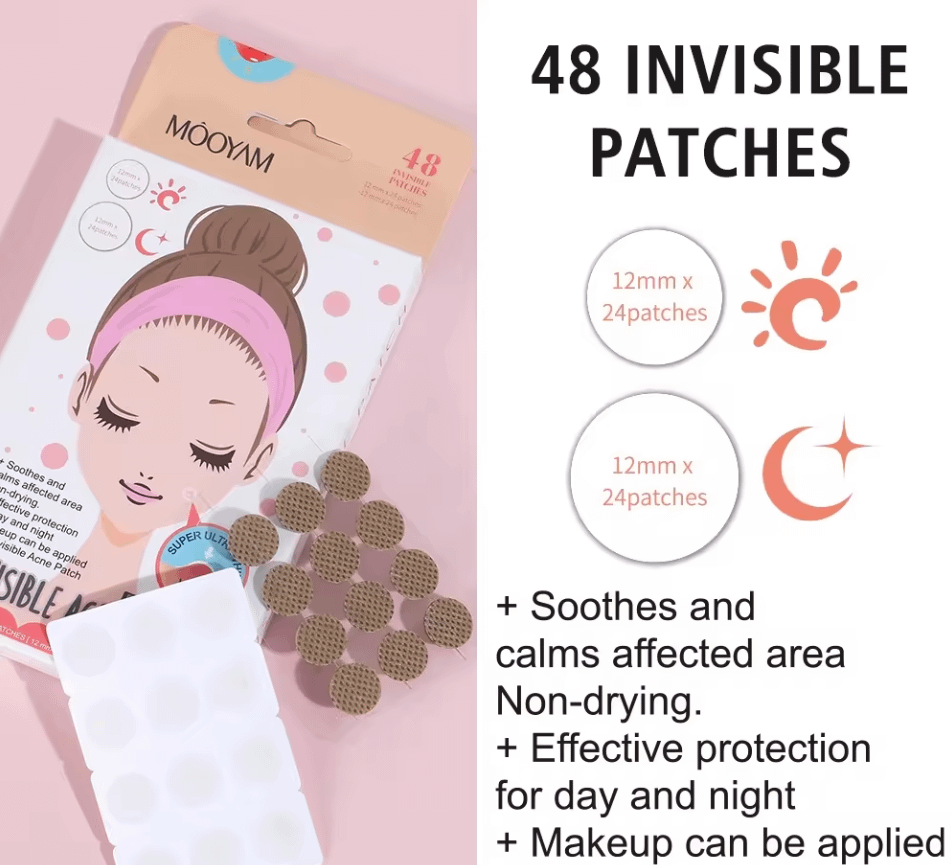 Salicyclic Acid + Tea Tree Oil Invisible Acne Patches - 48 Patches Day & Night Protection - Image 5